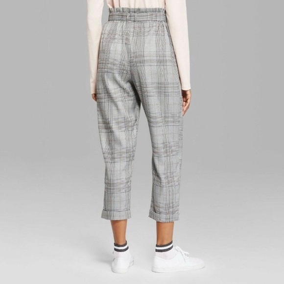 Wild Fable Black/White Plaid Houndstooth Paper Bag Waist Tapered Pants Size M - Picture 2 of 12